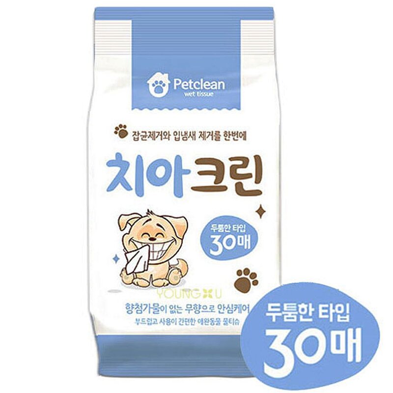 펫크린 반려동물 물티슈 치아크린, 3개, 30개입