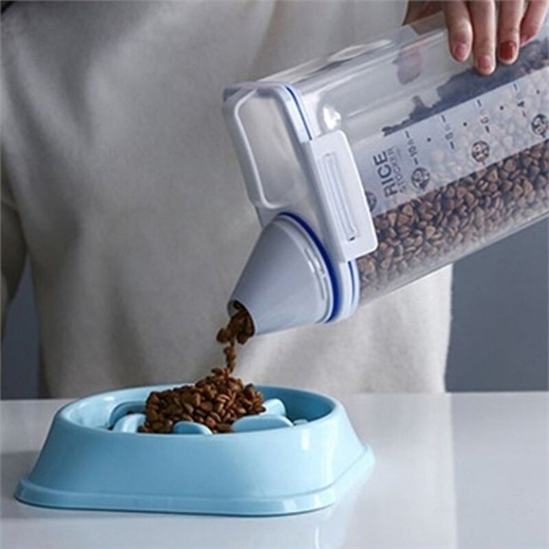 고양이 사료통 강아지 간식통 반려견 반려동물 사료 보관함 소분통 계량 투명 2Kg, 1개, 2L