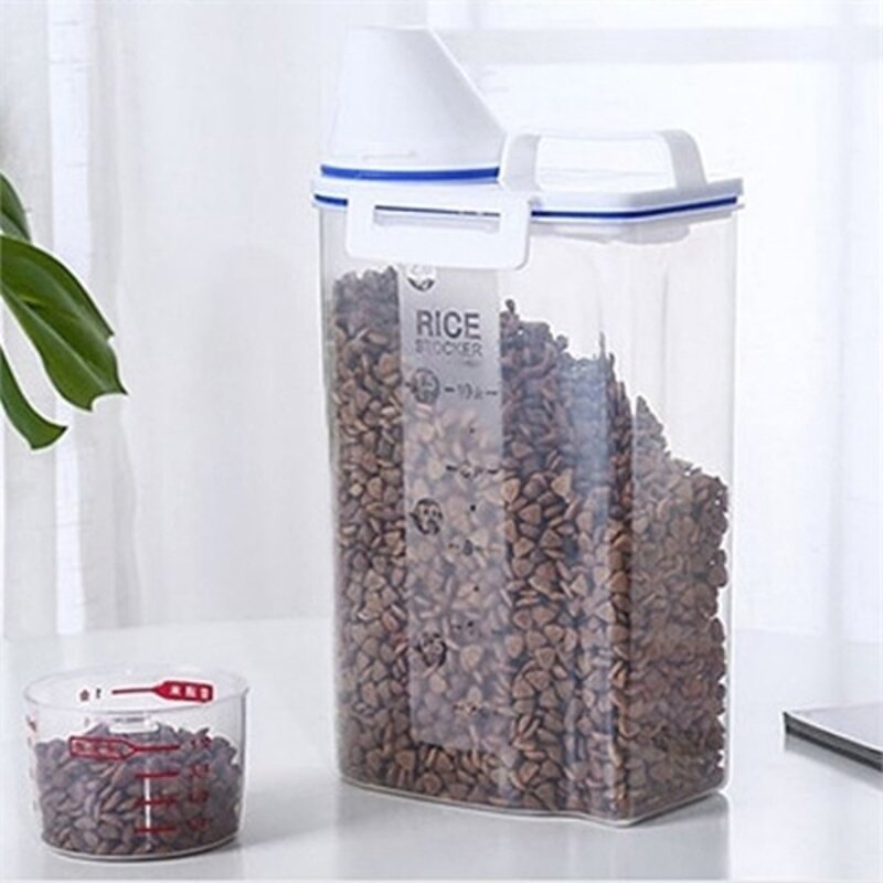 고양이 사료통 강아지 간식통 반려견 반려동물 사료 보관함 소분통 계량 투명 2Kg, 1개, 2L