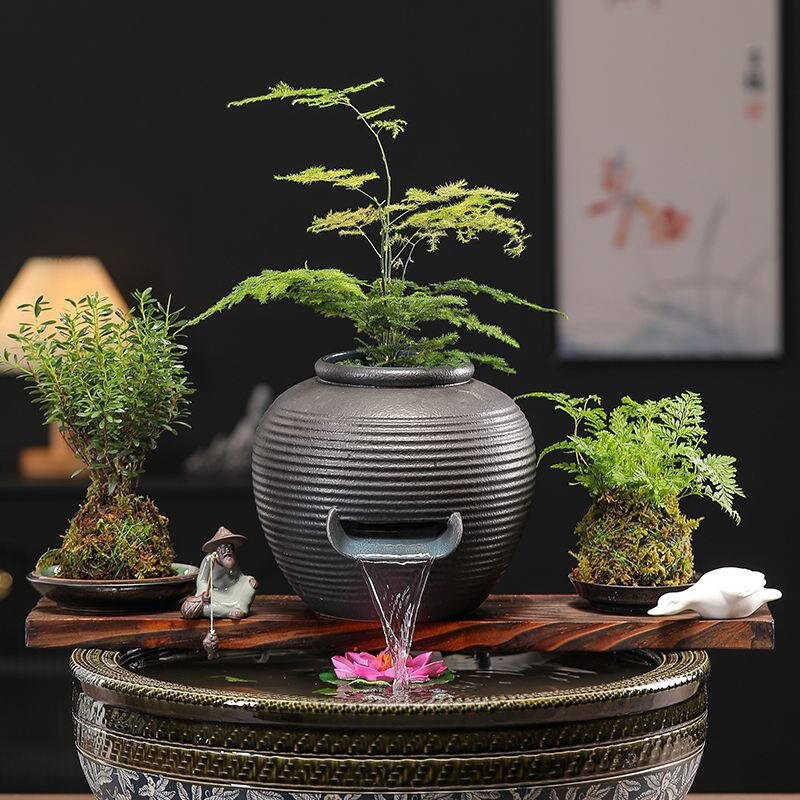 어항폭포조경유수경관순환유수옹기 야외정원 어항수조경완세트, 35CM 나무판 가로 세로 35x10x2.3c