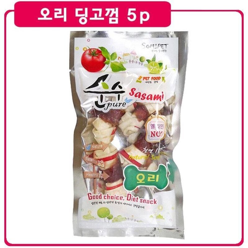 (10 세트) 강아지 애완견 간식 개껌 오리 사사미 껌 5P