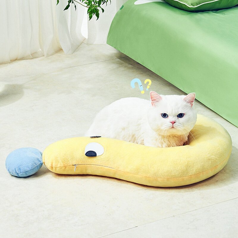 아서아리 고양이 물음표 쿠션 방석 하우스, 옐로우