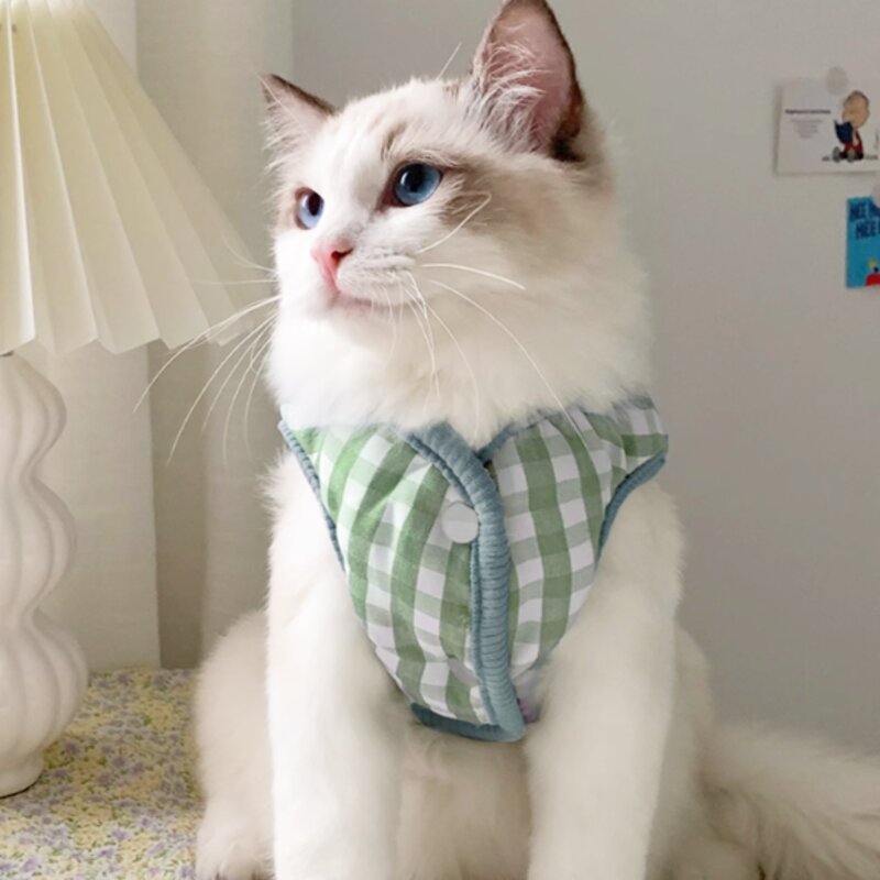 부투펫 고양이옷 고양이 전용옷 양면 김장 조끼 할머니 할매, 1개, 그린