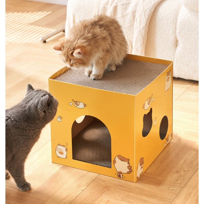 고양이 골판지 스크래쳐 숨숨집 박스 하우스, 1개, 초콜릿케이크 하우스