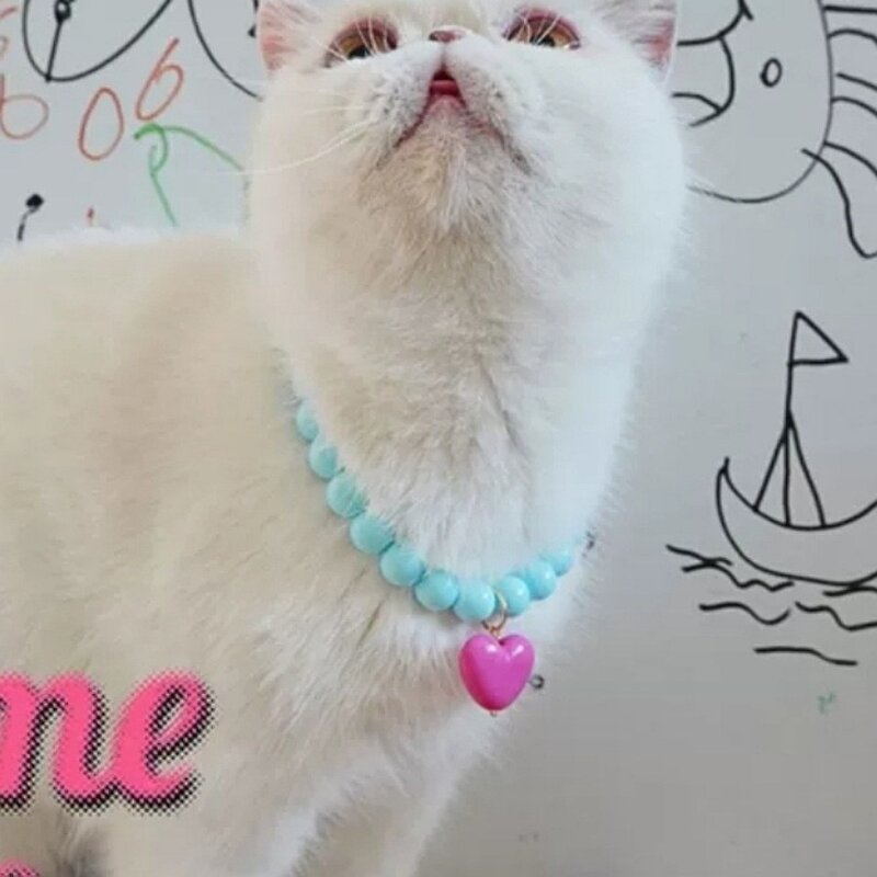 코코스튜디오 고양이 강아지 비비드 하트 목걸이, 03.민트+옐로우, 1개