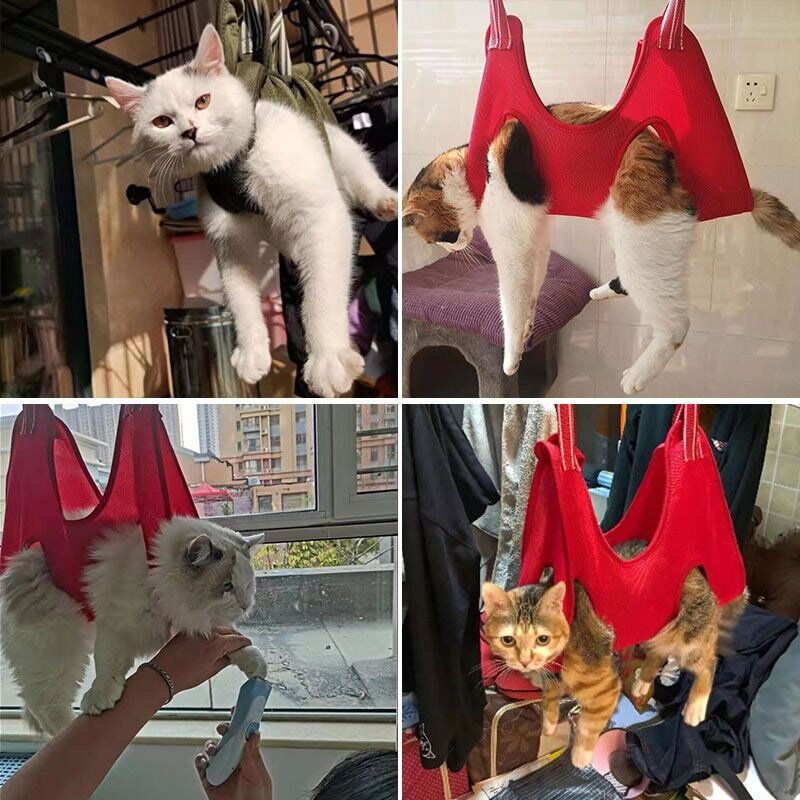 고양이 미용해먹 반려견 애견 미용 거치대, M (약 10-15kg 적합), 블랙 레드+후크 2개