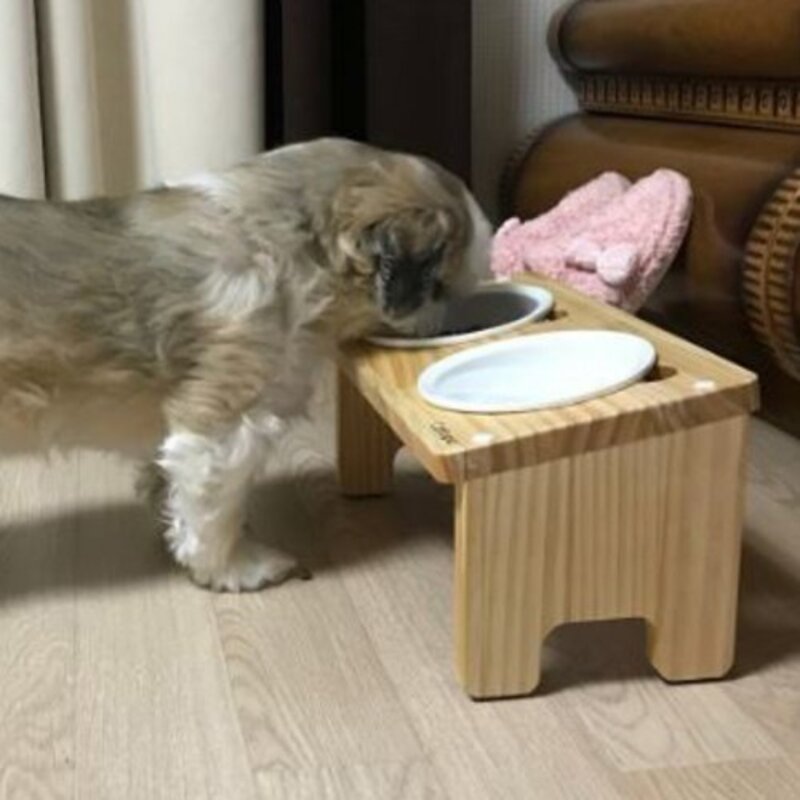 캣토피아 강아지 원목식탁 고양이 밥그릇 1구 2구 3구 스텐식기 세트 소형견물그릇, 1구(스텐식기포함), 13cm, 1개