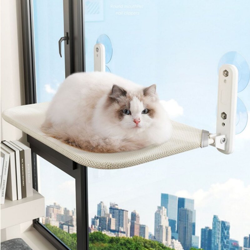 튼튼캣워크 대형 접이식 고양이 해먹 52x30 cm 캣타워 창문부착 메쉬 기모 두가지 증정 캣워커, 메쉬+창문부착장난감, 1개