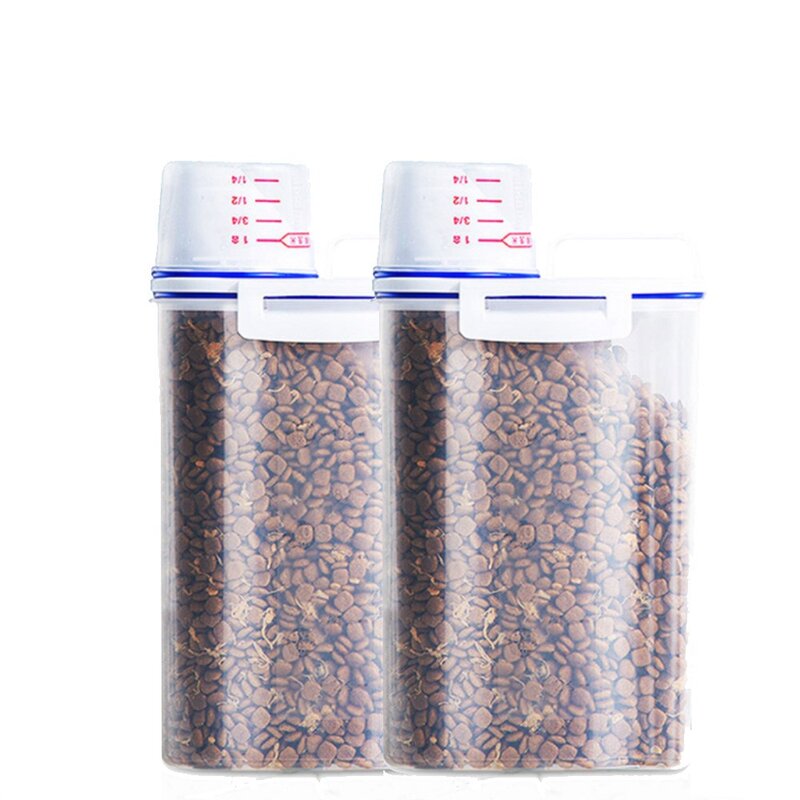 슈슈펫 반려동물 사료보관통 2.5리터 + 계량컵 2세트, 투명, 2개, 2.5L