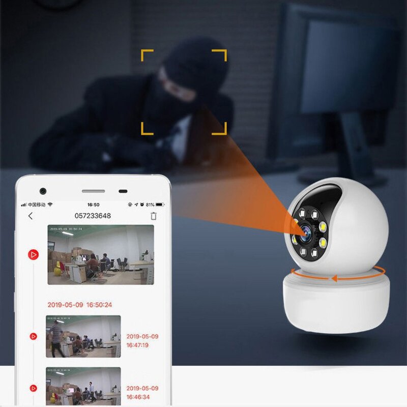 Fowod 360도 회전형 고화질 스마트 WiFi 홈 카메라 실내용 CCTV 무선 네트워크카메라, 흰색, 1개