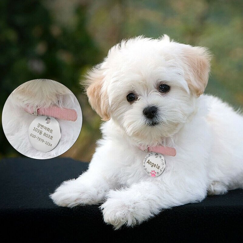 강아지 고양이 반려동물 애견 애묘 인식표 이름표 목걸이 네임태그 발바닥 자국, 핑크, O형고리, 1개