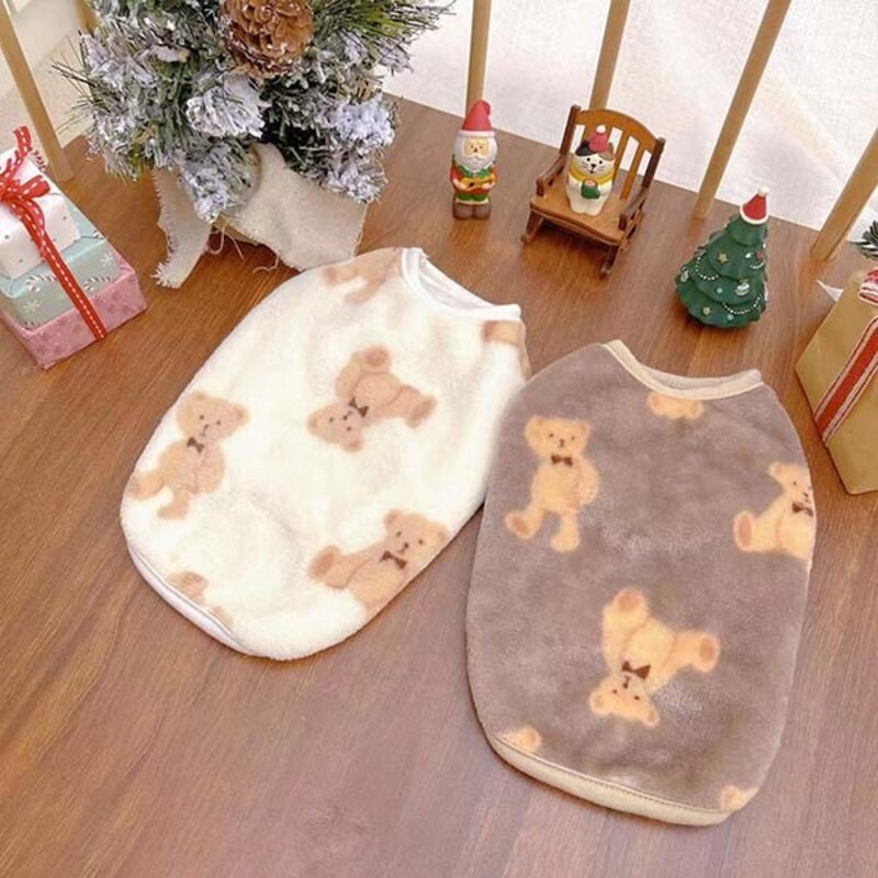 펫먼트 강아지 고양이 곰돌이 조끼 실내복 올인원 조끼, 브라운 (조끼), S, 1개