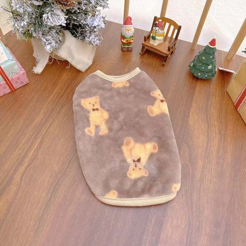 펫먼트 강아지 고양이 곰돌이 조끼 실내복 올인원 조끼, 브라운 (조끼), S, 1개