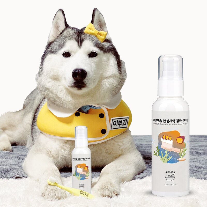 아인솝 강아지 고양이 초미세모 칫솔 3개+감태구마 치약 미니 8ml, 세모칫솔(색상랜덤)3개+감태구마치약8ml1개, 1개