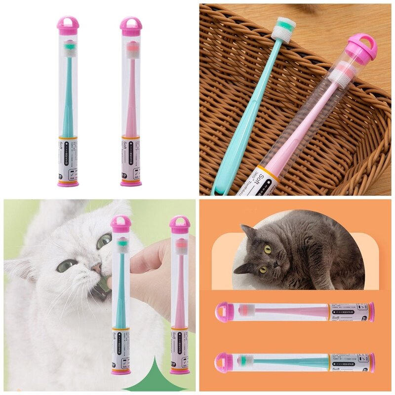 애견 칫솔 반려묘 소프트 칫솔 칫솔 360도 치아 세척 키트, GN, 1개