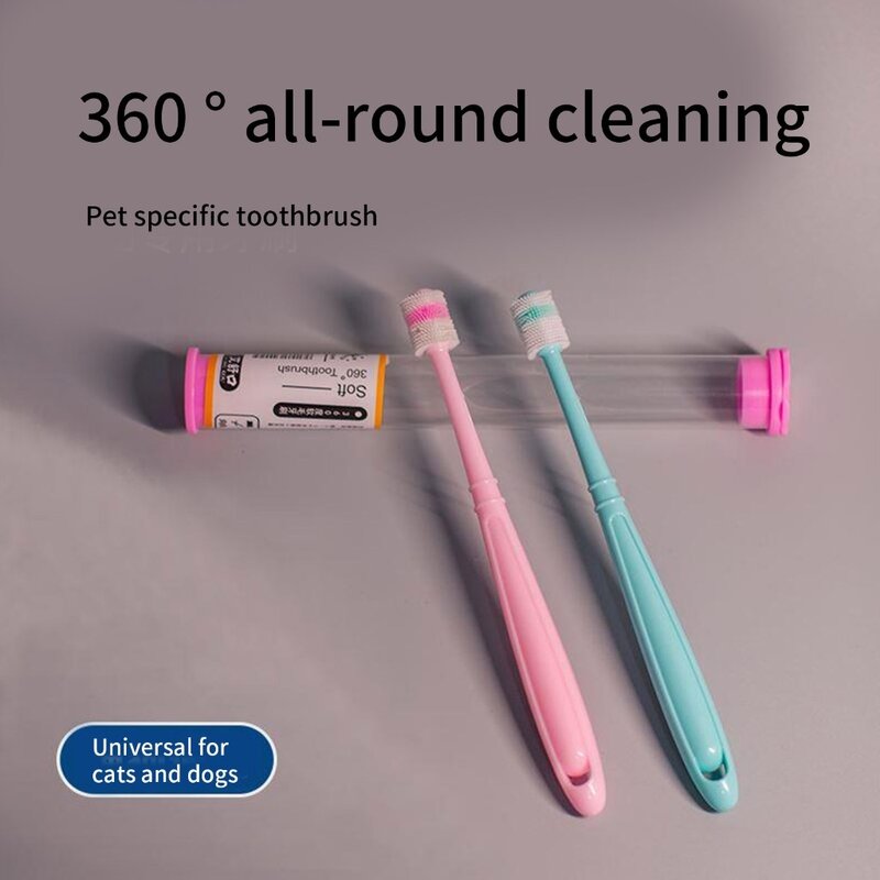 애견 칫솔 반려묘 소프트 칫솔 칫솔 360도 치아 세척 키트, GN, 1개