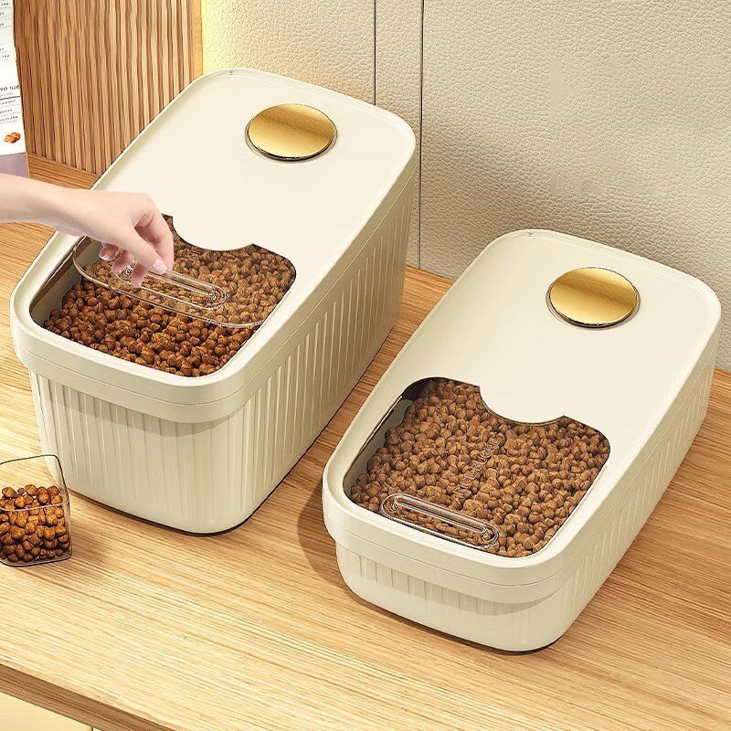 파스텔펫 반려동물 슬라이드 도어 사료보관통 M, 아이보리, 1개