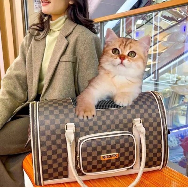 쿠가미 애견 여행 가방 접이식 강아지 고양이 토트백 카키색 1개